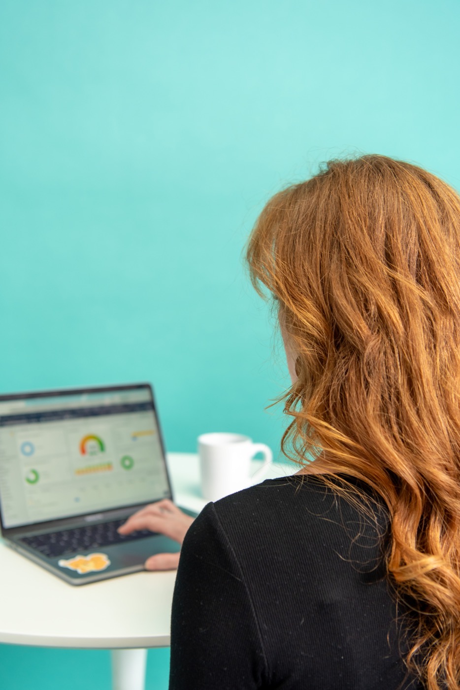 Boom team member reviewing website data on a laptop