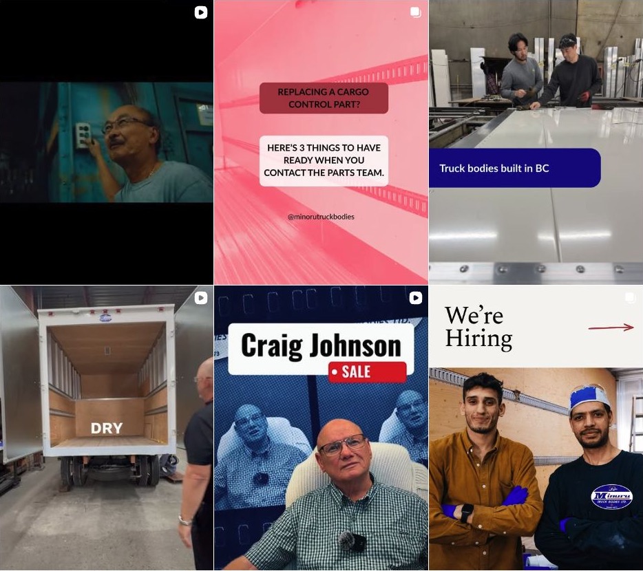 A six-post snapshot of the Minoru Truck Bodies Instagram grid